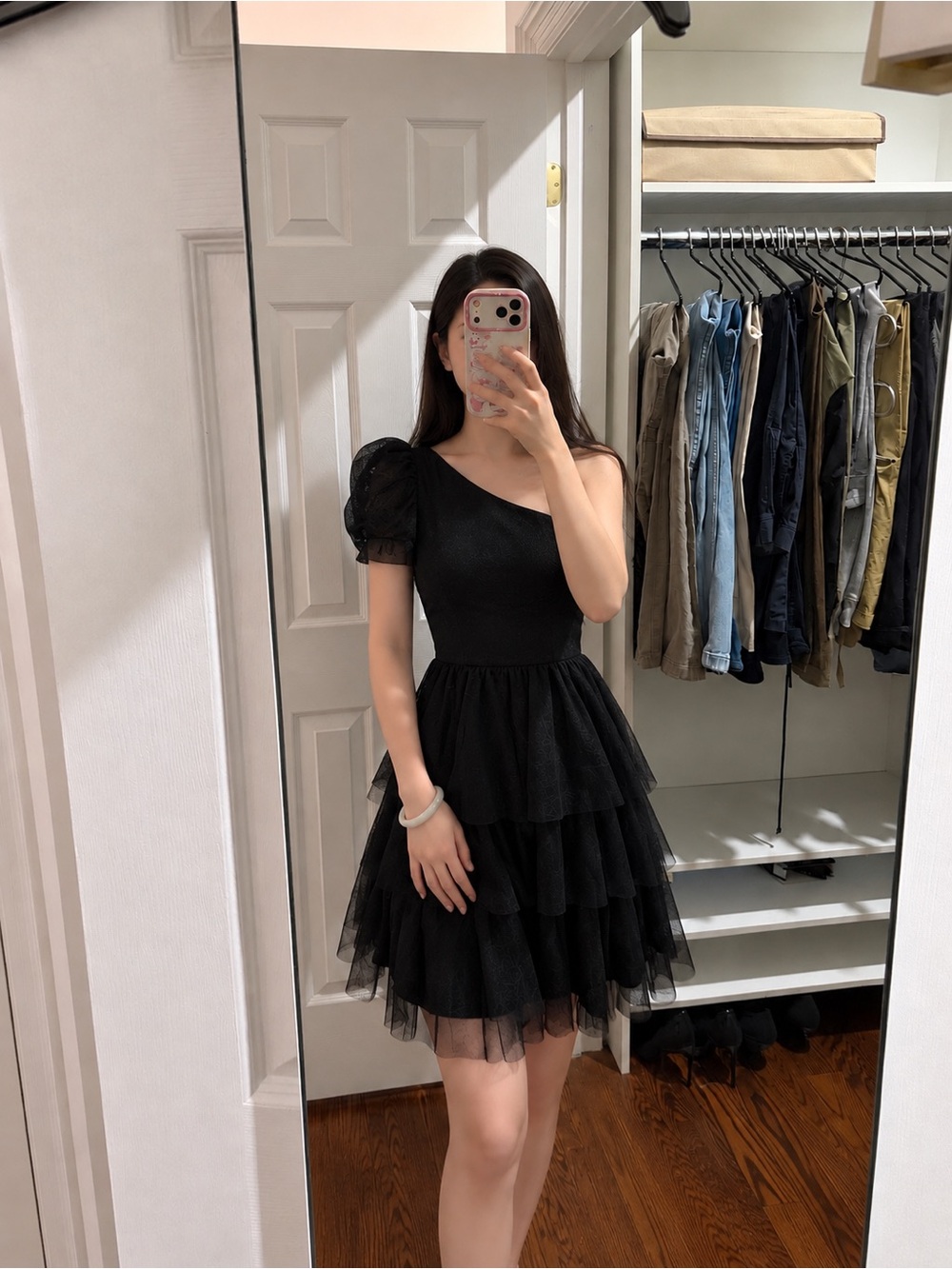 Chi Chi London Black One Shoulder Tulle Mini Dress Size 6